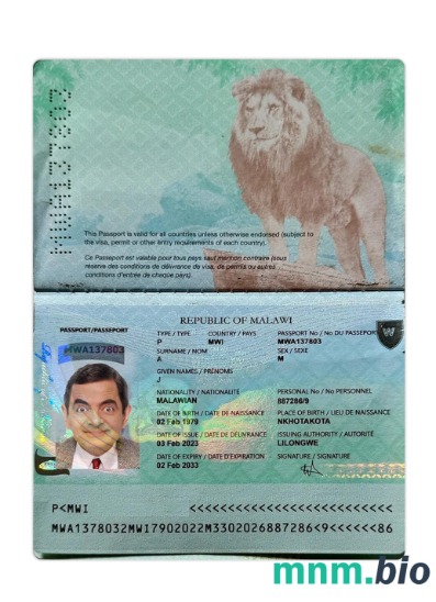 Paszport Malawi 2023-obecnie, szablon w formacie PSD